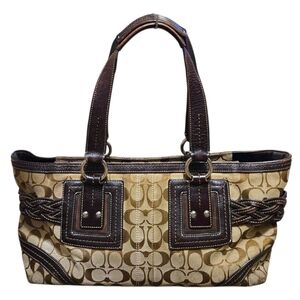 Vtg Coach 05079 Brown Soho Signature Jacquard Leather Satchel Purse Shoulder Bag